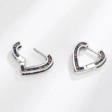 Rainbow Crystal Heart Stud Earrings 925 Silver Women Jewelry