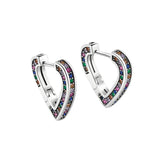 Rainbow Crystal Heart Stud Earrings 925 Silver Women Jewelry