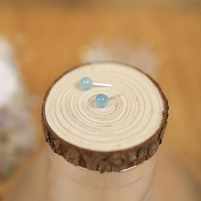 Aquamarine Crystal Earrings for Women - 6.5mm - S925 Silver
