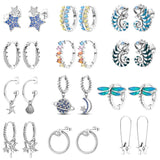 925 Silver CZ U Shape Star Moon Earrings