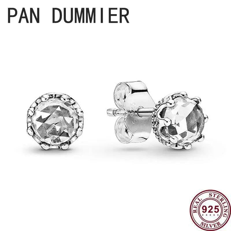 925 Silver Heart Double Ring Crown Women's Pan Earrings