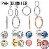 925 Silver Heart Double Ring Crown Women's Pan Earrings