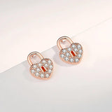 925 Sterling Silver Love Lock Stud Earrings AAA CZ Gift Jewelry