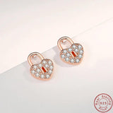 925 Sterling Silver Love Lock Stud Earrings AAA CZ Gift Jewelry