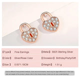 925 Sterling Silver Love Lock Stud Earrings AAA CZ Gift Jewelry