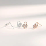 925 Sterling Silver Love Lock Stud Earrings AAA CZ Gift Jewelry
