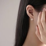 925 Sterling Silver Love Lock Stud Earrings AAA CZ Gift Jewelry