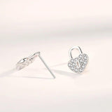 925 Sterling Silver Love Lock Stud Earrings AAA CZ Gift Jewelry