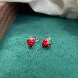 925 Silver Red Strawberry Stud Earrings Girls Kids Baby Jewelry