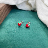 925 Silver Red Strawberry Stud Earrings Girls Kids Baby Jewelry
