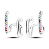 Rainbow Zircon Double Layer Stud Earrings for Women - Silver Party Jewelry