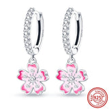 925 Silver Pink Style Hoops Earrings Flower Heart Love Cat Jewelry