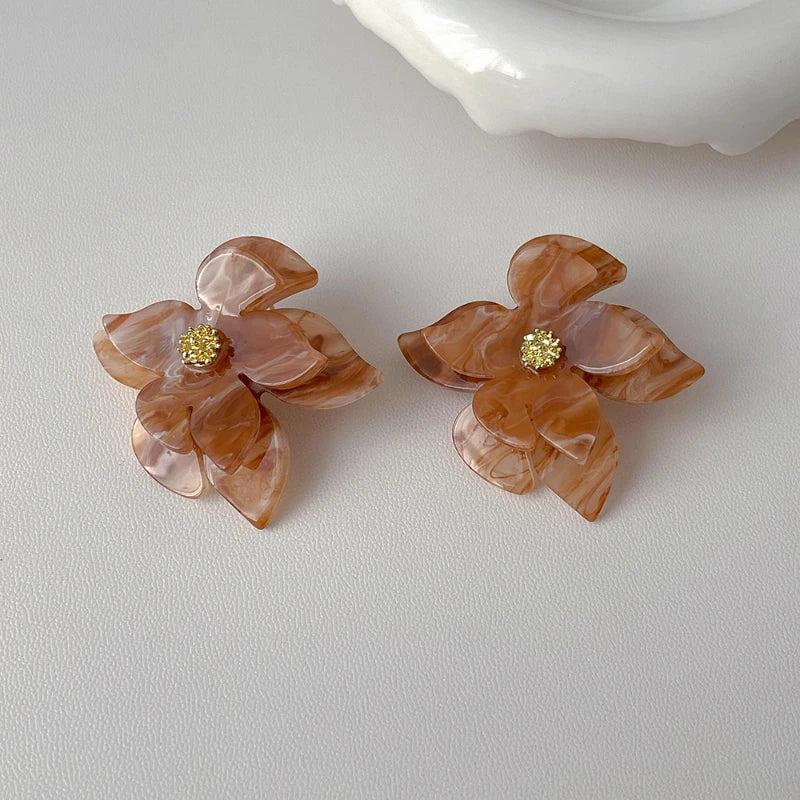 Vintage Resin Flower Earrings 925 Silver Needle