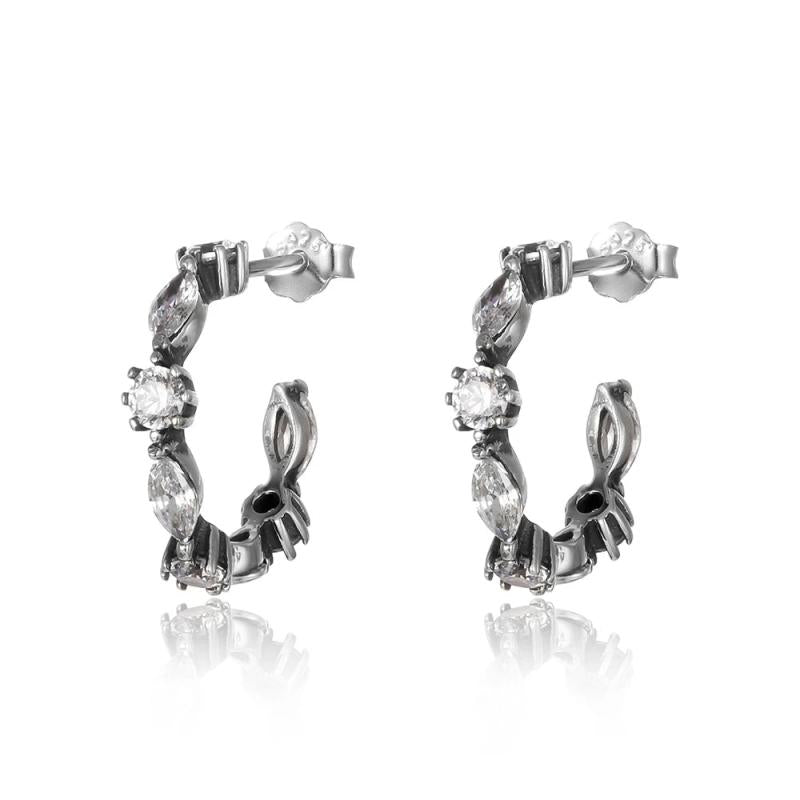 925 Silver CZ Semicircle Stud Earring Gift Women Love Vintage Jewelry