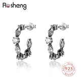 925 Silver CZ Semicircle Stud Earring Gift Women Love Vintage Jewelry
