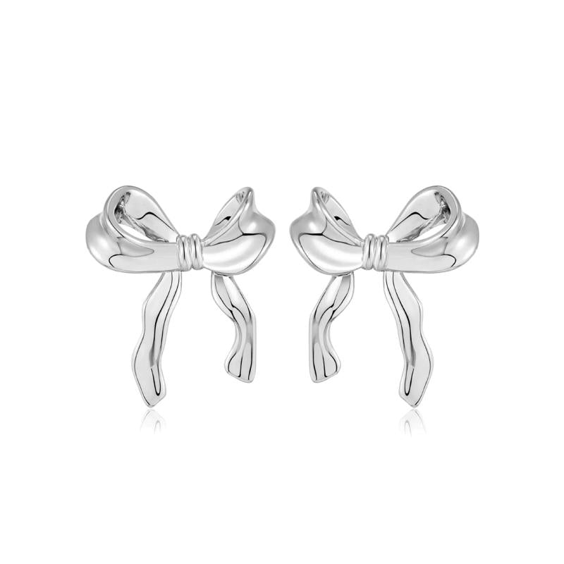 925 Sterling Silver Bow Earrings 18K Irregular Stud Kpop Y2k Accessories
