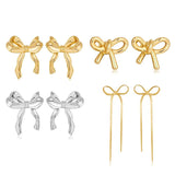 925 Sterling Silver Bow Earrings 18K Irregular Stud Kpop Y2k Accessories