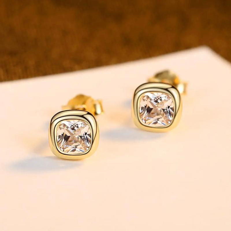 Square Stud Earrings 925 Sterling Silver Zircon Earrings Women Wedding