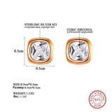 Square Stud Earrings 925 Sterling Silver Zircon Earrings Women Wedding