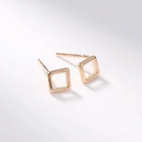 925 Silver Geometric Hollow Square Stud Earrings for Women Jewelry