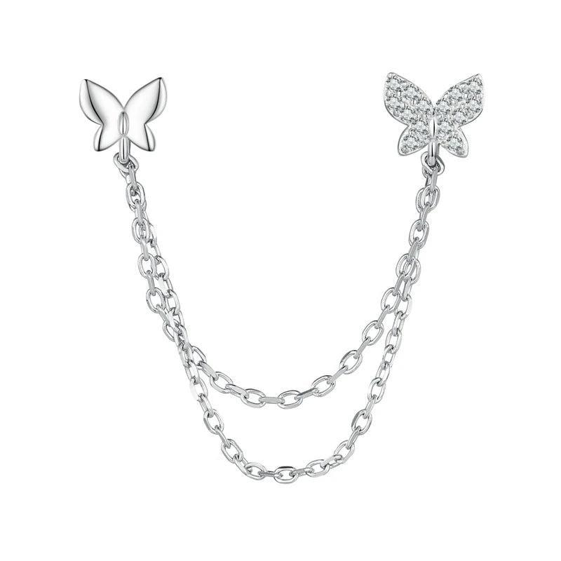 925 Silver Butterfly & Tassel Earrings, Women's Sweet Jewelry Gift