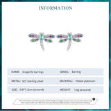 925 Silver Dragonfly Stud Earrings Colorful Zircon Jewelry BSE795