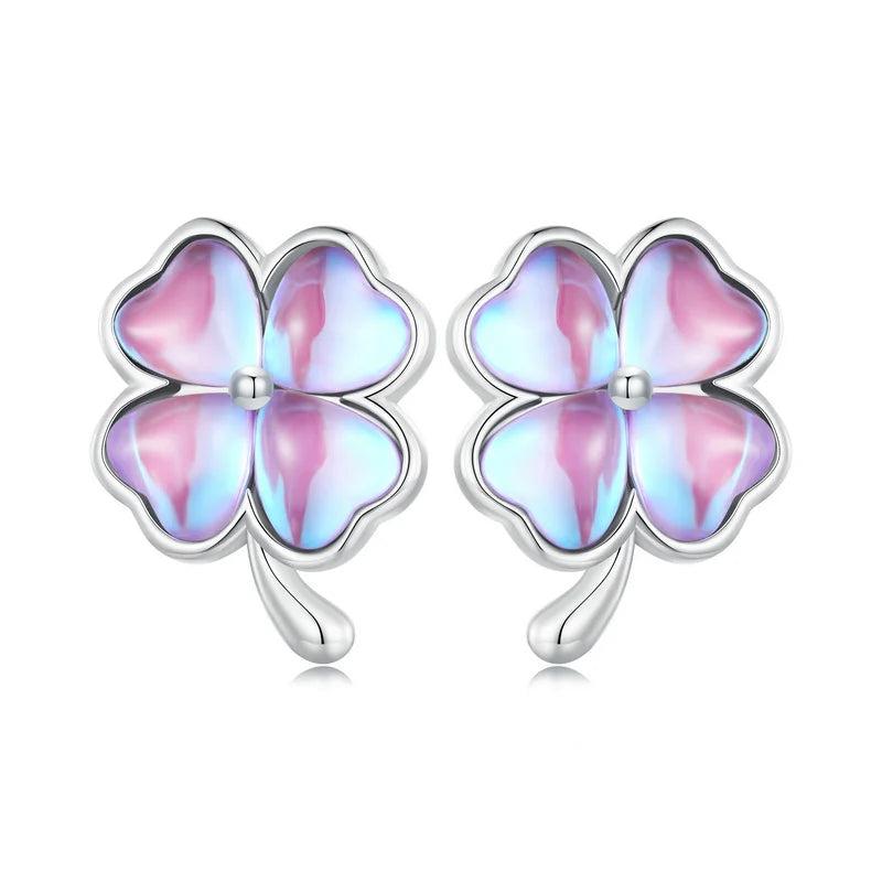 925 Sterling Silver Four Leaf Clover Earrings Fine Jewelry Lucky Gift