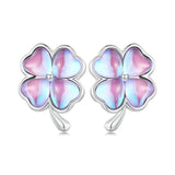 925 Sterling Silver Four Leaf Clover Earrings Fine Jewelry Lucky Gift
