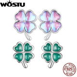 925 Sterling Silver Four Leaf Clover Earrings Fine Jewelry Lucky Gift