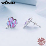 925 Sterling Silver Four Leaf Clover Earrings Fine Jewelry Lucky Gift