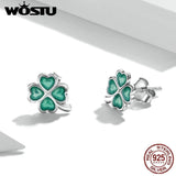 925 Sterling Silver Four Leaf Clover Earrings Fine Jewelry Lucky Gift