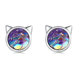 925 Silver Fish Scale Heart Stud Earrings for Women Cat Ear Studs Jewelry Gift