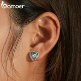 925 Silver Fish Scale Heart Stud Earrings for Women Cat Ear Studs Jewelry Gift