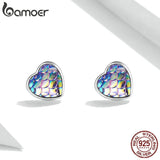 925 Silver Fish Scale Heart Stud Earrings for Women Cat Ear Studs Jewelry Gift