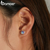 925 Silver Fish Scale Heart Stud Earrings for Women Cat Ear Studs Jewelry Gift