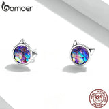 925 Silver Fish Scale Heart Stud Earrings for Women Cat Ear Studs Jewelry Gift