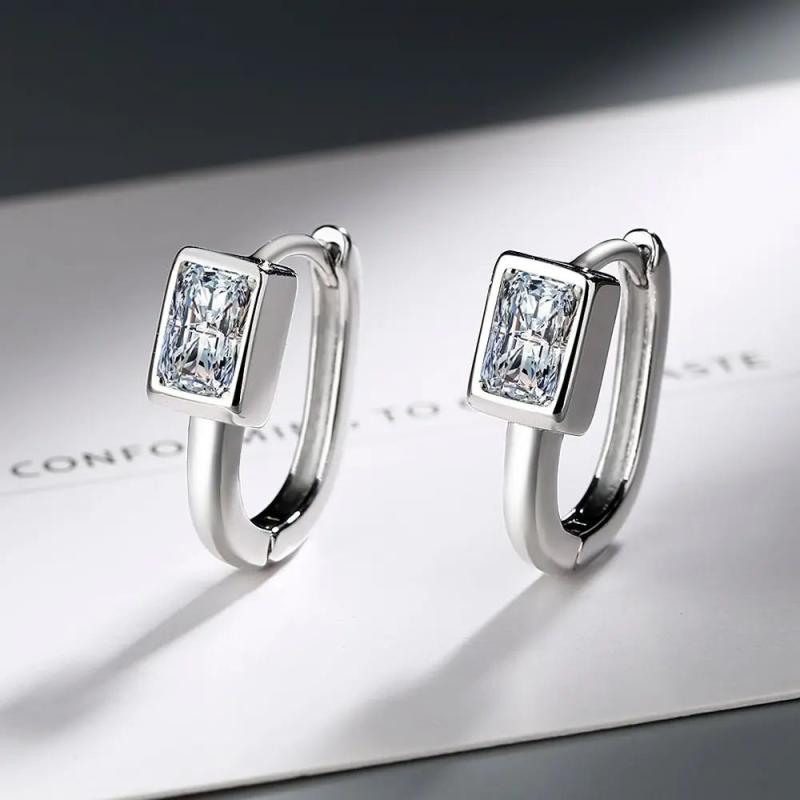 925 Silver Needle Square Crystal Hoop Earrings FQL23232