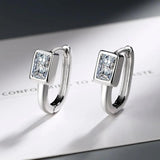 925 Silver Needle Square Crystal Hoop Earrings FQL23232