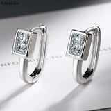 925 Silver Needle Square Crystal Hoop Earrings FQL23232
