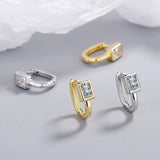 925 Silver Needle Square Crystal Hoop Earrings FQL23232