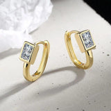 925 Silver Needle Square Crystal Hoop Earrings FQL23232