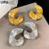 925 Silver Geometric Texture Earrings For Women