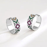 Colorful CZ Cross 925 Silver Stud Earrings