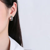 Colorful CZ Cross 925 Silver Stud Earrings