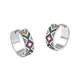 Colorful CZ Cross 925 Silver Stud Earrings