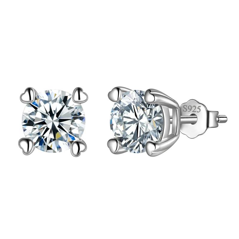 Heart Shape Moissanite Stud Earrings - 925 Silver Ear Jewelry for Wedding