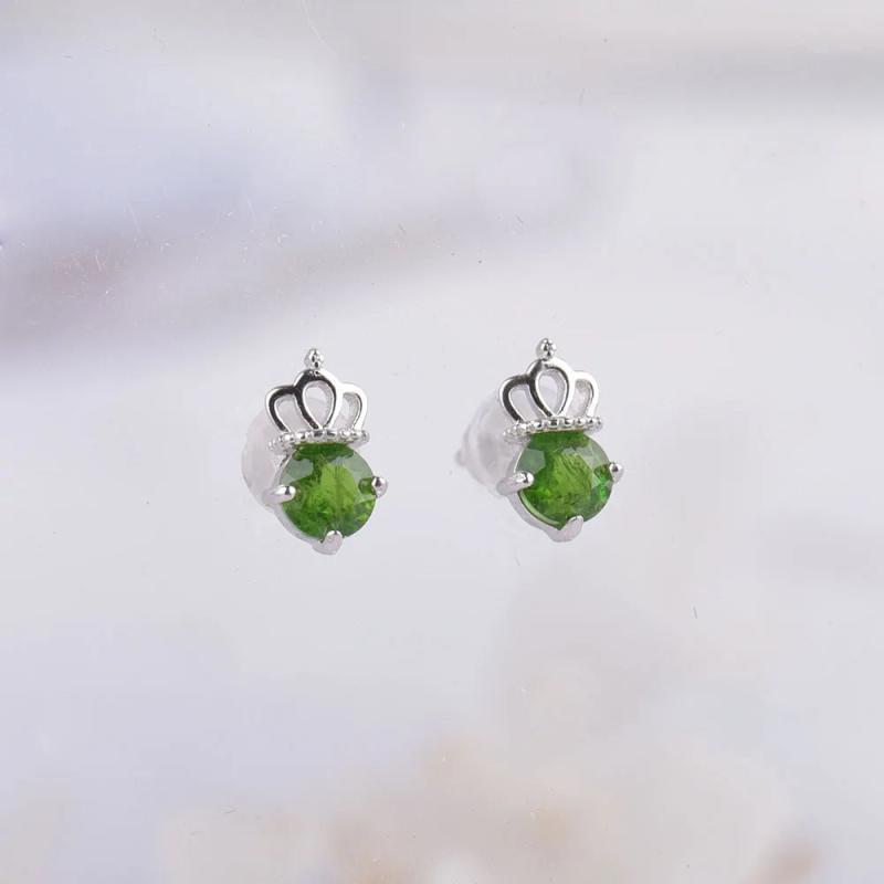 Diopside Amethyst Garnet Earrings Crown s925 Sterling Silver Crystal Studs