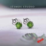 Diopside Amethyst Garnet Earrings Crown s925 Sterling Silver Crystal Studs