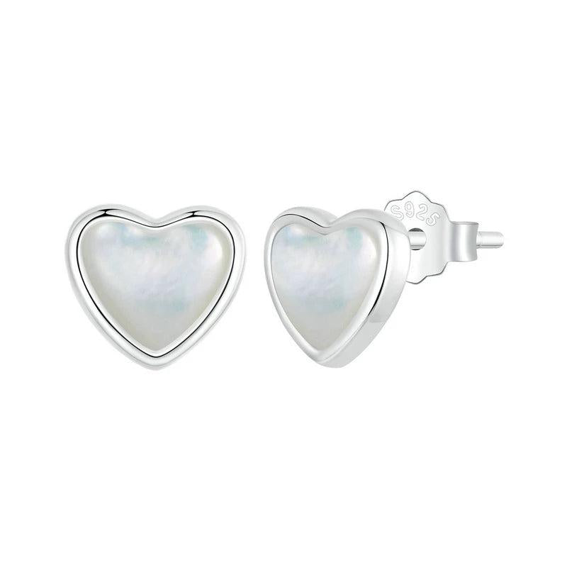 925 Silver Love Stud Earrings Heart Shell Women's Jewelry Gift