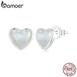 925 Silver Love Stud Earrings Heart Shell Women's Jewelry Gift